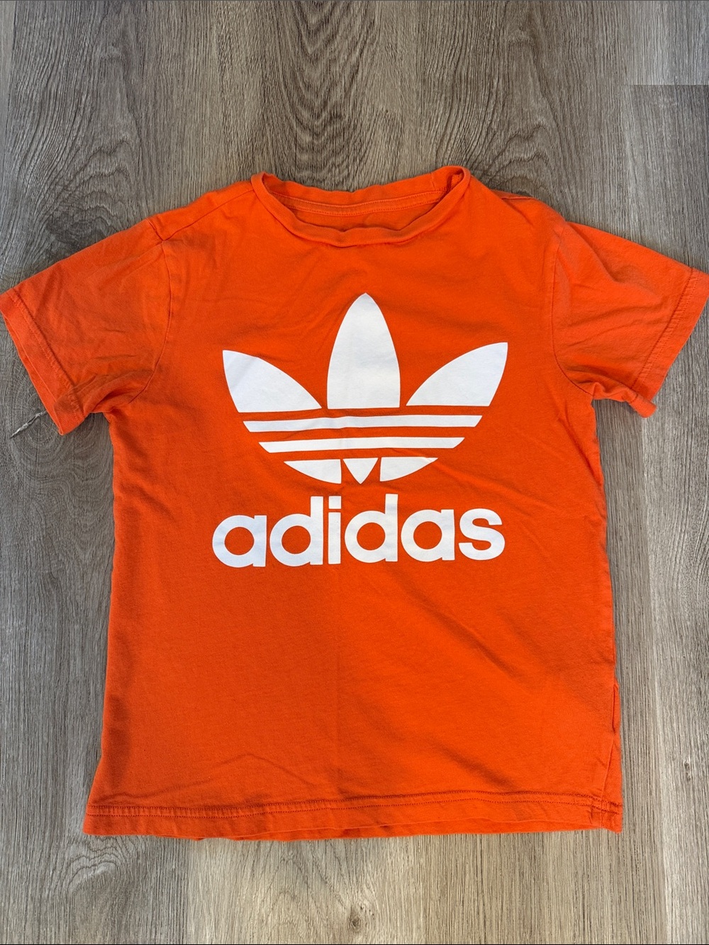 Adidas Orange Tee with White Trefoil Logo Kids Medium